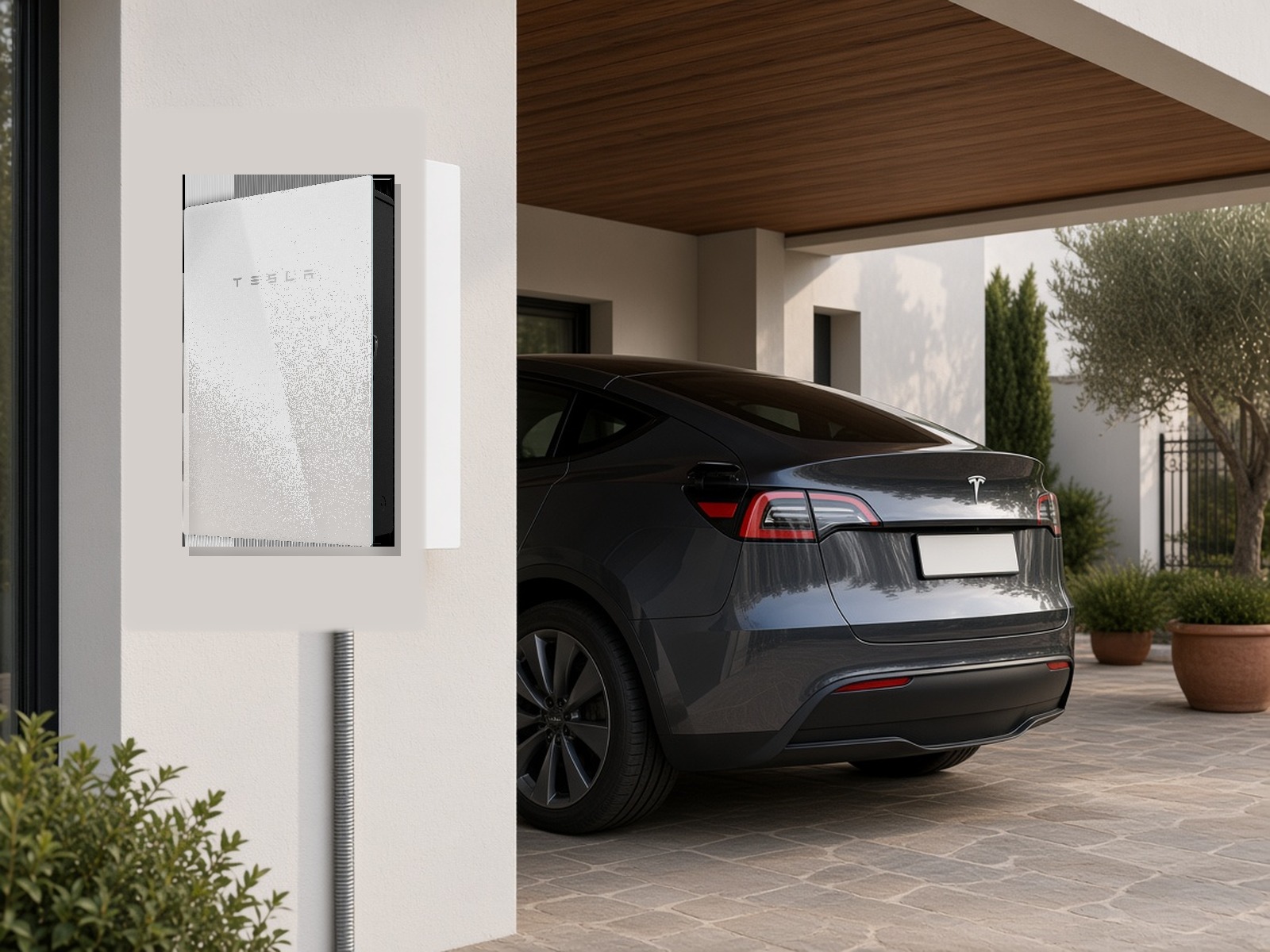 Tesla Backup Gateway 2 a parete in posto auto coperto